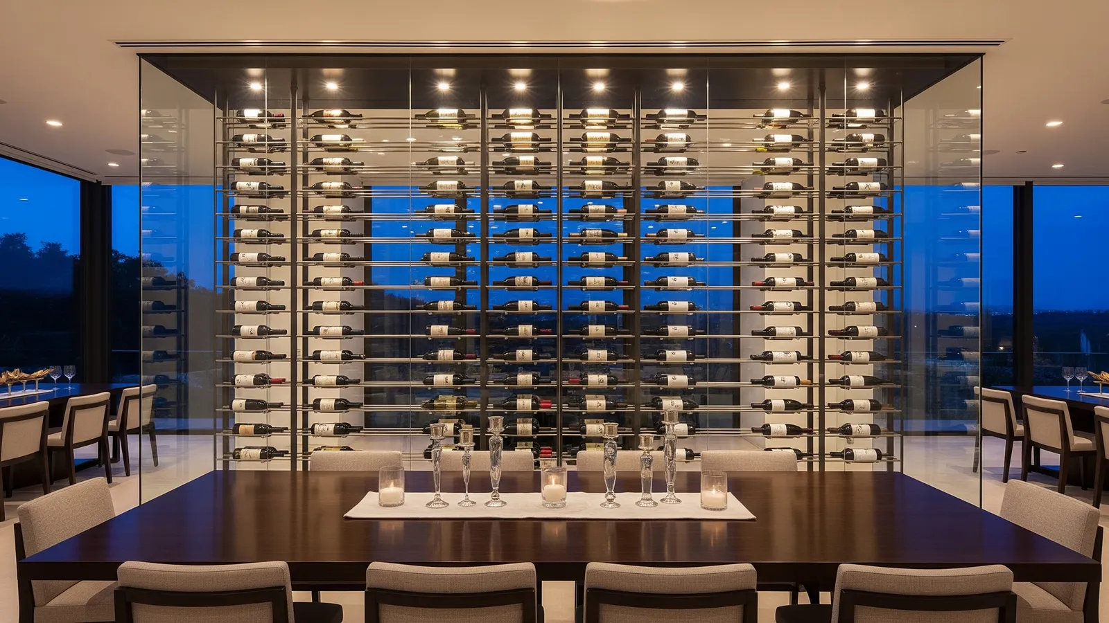 Wine cellar shelving and bottles